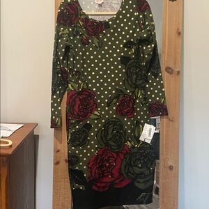 LuLaRoe Green and Red Floral Dress